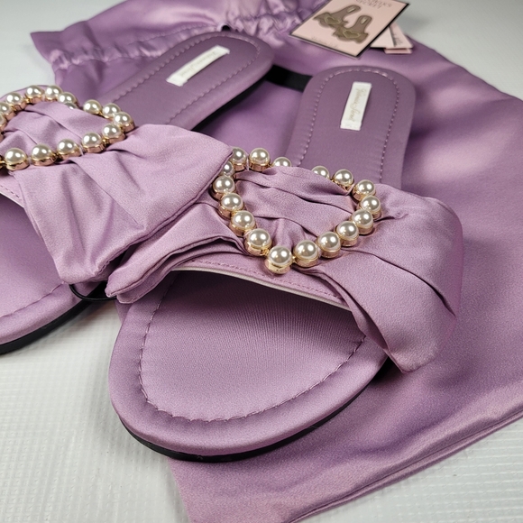 NWT Victoria's Secret Embellished Satin Bow Slide Pearl-Heart Lavander M (8-845) - Picture 5 of 10